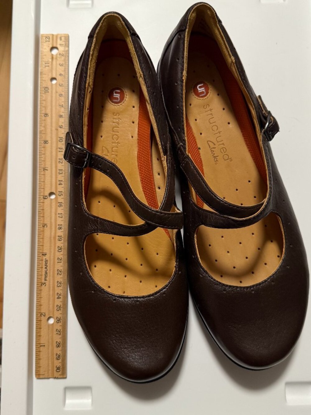 Clarks Unstructured Women's Leather Dark Brown Mary Jane Flats Size Shoes 9.5 M